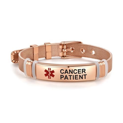 SBI Jewelry Pink Medical ID Bracelets for Women Men Family Friends Emergency Identify Wristlet Adjustable First Aid Support Rose Gold Stainless Steel, Stainless Steel, No Gemstone