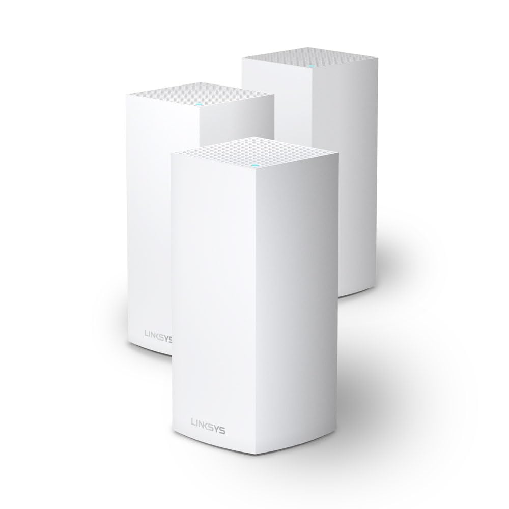 LinksysVelop MX12600 Tri-Band Mesh WiFi 6 System (AX4200) WiFi Router with up to 830 m² Wireless Coverage, 3.5 Times Faster for More Than 120 Devices - Pack of 3, White