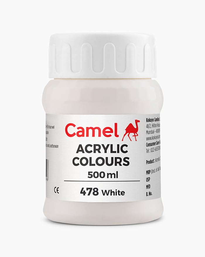 Image of Camel Fabrica Acrylic Colours White (478) - 500ML by Anmol Art & Frames