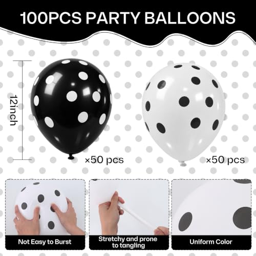 Image of TONIFUL 100 Pack Black and White Polka Dot Latex Balloons 12 Inch - Polka Dot Birthday Decorations for Wedding Baby Shower Graduation Gender Reveal Bachelorette Party Supplies