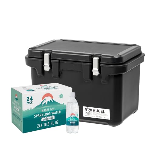 Image of IRIS USA Hugel 44 QT Cooler, Heavy-Duty Hard Ice Chest with Vacuum Insulation, Plus 24-Pack IRIS Sparkling Water from Mount Fuji, Strong Carbonation Bundle