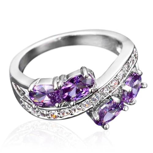 925 Sterling Silver Plated Simulated Amethyst Wedding Band Ring for Women4