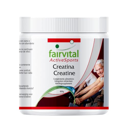 fairvital Creatina en polvo, 400 g, ALTA DOSIS, VEGANO, monohidrato de creatina como sustancia pura sin aditivos