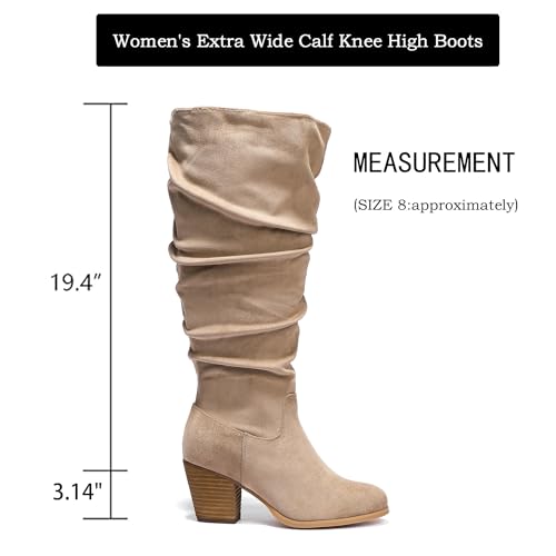 Luoika Women's Extra Wide Calf Slouchy Knee High Boots, Wide Width Knee-High Boots Low Stacked Heel Side Zipper Winter Fall Tall Boots.4
