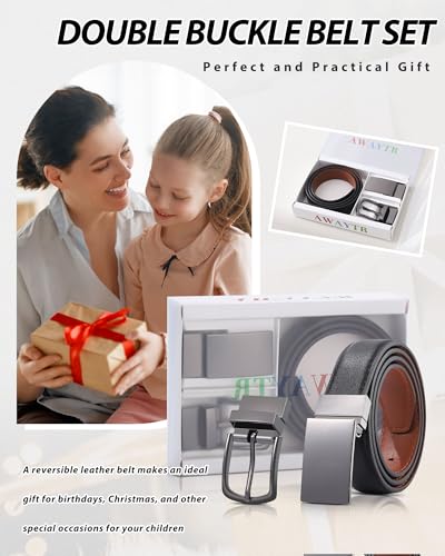 AWAYTR Kids Boys Reversible Belt for Dress Pants with Two Rotative Buckles2