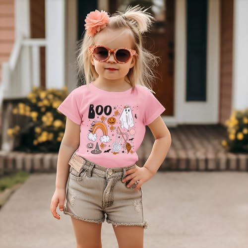 BOUTIKOME Toddler Baby Girls Boys Halloween Shirts Ghost Pumpkin Graphic T-Shirt Kids Spooky Season Short Sleeve Tee Tops2