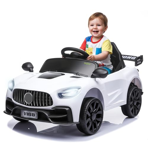 Baybee Benzix Electric Car for Kids 25 Years Rechargeable Battery Powered Ride-On Car Vehicle with Remote Control Swing Function LED Lights Music System USB Aux Port Suspension Wheels (White)