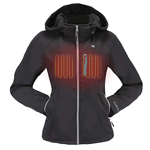 COLCHAM Heated Jacket for Women with Detachable Hood and Battery Pack Waterproof and Windproof M Black/Grey