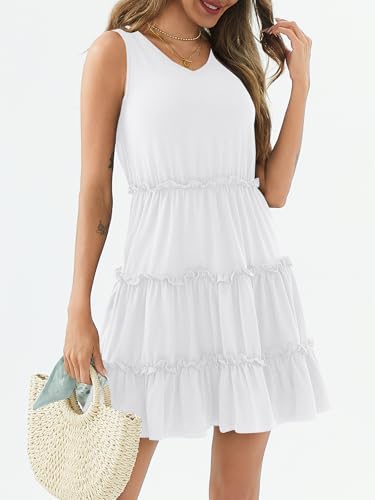 Image of PerZeal Women's 2026 Summer Dress Casual Sleeveless Boho Beach Vacation Outfits Mini Sundress