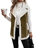 Mywinway Sherpa Vest Womens Fall Winter Faux Fur Suede Leather Vest Jacket Sleeveless Lambswool Fur Warm Coat,Army,XXL