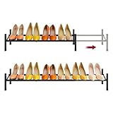 Tajsoon Expandable Shoe Rack for Closet 1 Tier, 28“-41“Adjustable & Stackable Shoe Shelf Storage, Metal Shoe Rack Organizer for Front Door Entrance, Closet, Garage, Entryway, Black