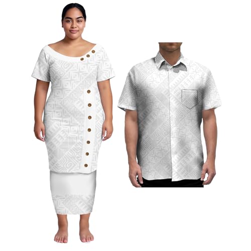 Gimrolush Round-Neck Dress Puletasi Summer Short-Sleeved Design Casual Elegant Dress Polynesian White Long Skirt