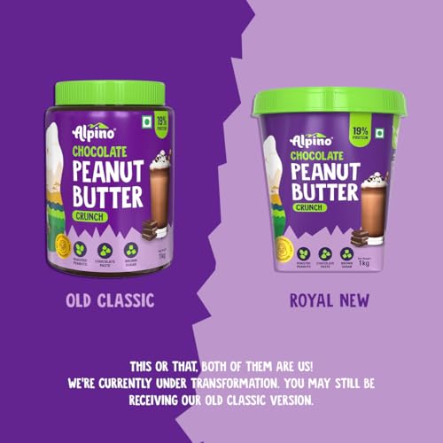 Image of ALPINO Chocolate Peanut Butter Smooth 1kg - Roasted Peanuts, Chocolate Paste & Brown Sugar - 26% Protein, Source of Healthy Fats (Pack of 3)
