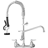 VEVOR Commercial Faucet with Pre-Rinse Sprayer, 8in Adjustable Center Wall Mount Kitchen Faucet with 12' Swivel Spout, 21' Height Compartment Sink Faucet for Industrial Restaurant, Lead-Free Brass