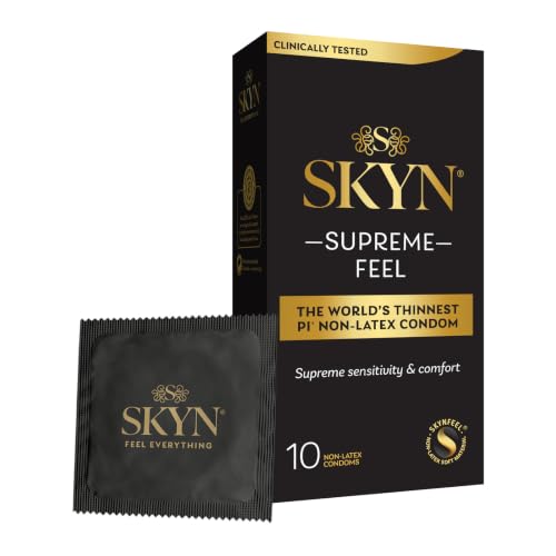 SKYN Supreme Feel Condoms Pack of 10 SKYNFEEL Latex Free Condoms for Men Regular Size Strong & Thin Smooth Straight Shape Lubricated 53mm Wide