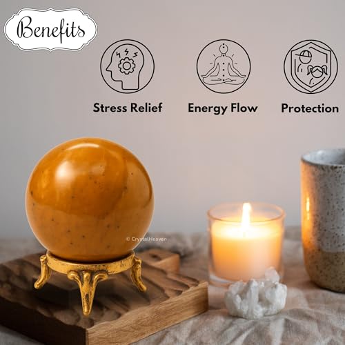 Image of Certified Yellow Jasper Crystal Ball for Meditation - Premium Crystal Vastu Items for Home and Feng Shui Items for Good Luck - Ideal for Pooja Supplies and Spiritual Practices (2 inch Inch)