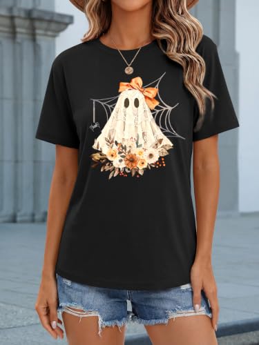 ANRABESS Women Halloween Doodles Shirt Oversized Cute Pumpkin Ghost Tee - image 5
