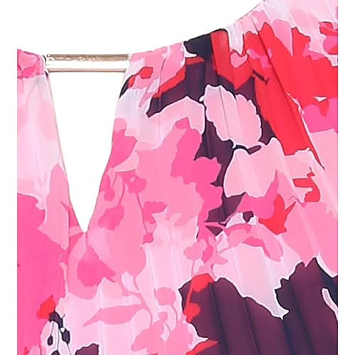 Image of S.L. Fashions Women's Short Sleeveless Pleated A-line Dress with Cutout Neckline