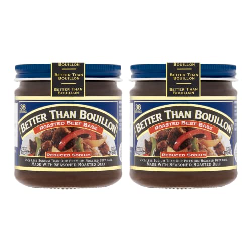 Better Than Bouillon All Natural Reduced Sodium Beef Base, Makes 9.5 Quarts of Broth, 38 Servings, Less Sodium & No Artificial Ingredients 8 Ounce (Pack of 2)