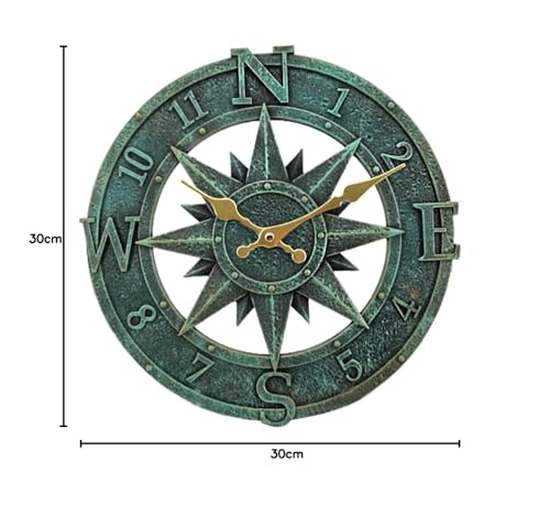 KUNY Gartenuhr Wetterfest Outdoor, Badezimmeruhr 30cm Vintage Dekorativ Ornament Wanduhr Wasserdicht Moderne Uhr Aussenbereich Wanduhr