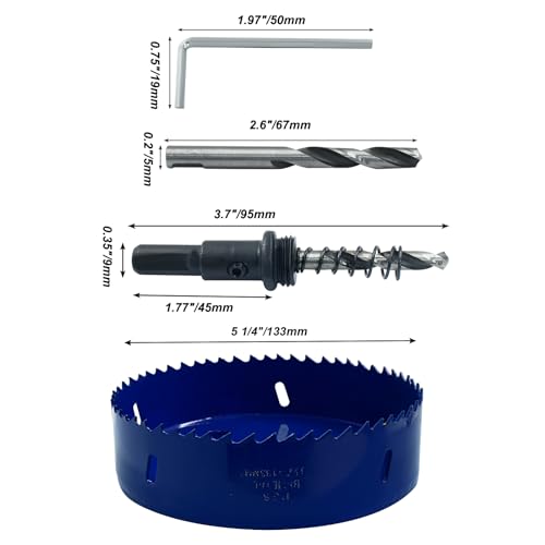 Image of Luomorgo 133mm /5 1 /4 inch Hole Saw, 1 1 /4 inch Cutting Depth | HSS Bi-Metal, For Wood Cornhole Boards, For Plastic Drywall, For Metal Sheet