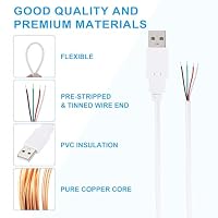 PATIKIL USB Stromkabel 1Ft USB 2.0 Stecker auf 4 Pin Blankdraht Pigtail Kabel, 5 Stücke 28AWG Datenstromkabel Verlängerungsadapter für Ladegeräte DIY Reparatur Ersatz, Weiß – Ansicht 3