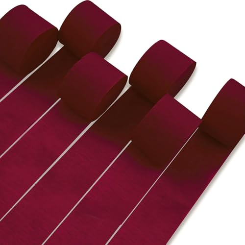 Image of Burgundy Crepe Paper Streamers by PartyWoo: 6 Rolls, 492ft, 1.8in x 82ft Each, Thicker, Easy to Use, Multi-Purpose Decorations