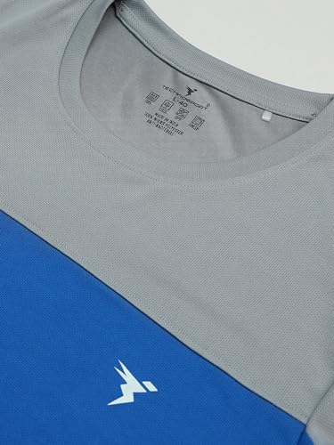 Image of TECHNOSPORT Men Colorblock Slim Fit Round Neck T-Shirt with TECHNOCOOL+ (Light Blue) Gym Tee Dry Fit T Shirt for Men Sports Top for Him