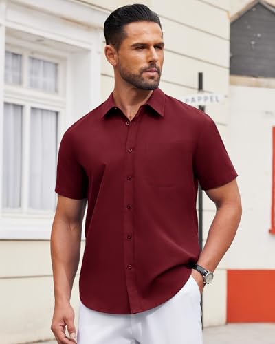 Image of Alimens & Gentle Men's Short Sleeve Dress Shirts Wrinkle Free Untucked Casual Button Down Shirt