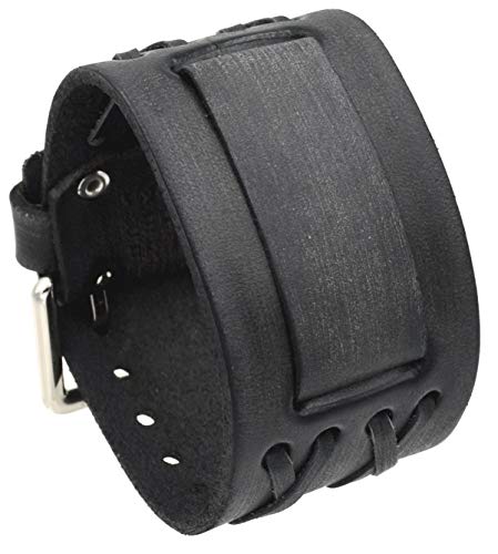 Nemesis DXB-K 24mm Lug Width Wide Cris Cross Distressed Brown Leather Cuff Wrist Watch Band