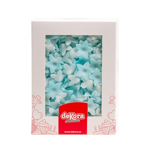 Dekora - Caja de 400 Mini Flores de Oblea Azules para Decorar - Flores Comestibles para Tartas - Decoración Tarta Cumpleaños de Oblea - Colores Surtidos - 2 cm