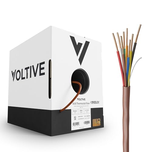 Voltive 18/8 Thermostat Wire Riser CL3R Brown 500ft - 18AWG 8 Conductors Solid Bare Copper UL Listed - V-1314-1