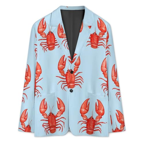 Red Cute Lobster Men's Slim Suit Long-Sleeve Prom Tuxedo Classic Two Button Business Jacket3