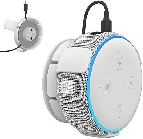 AHASTYLE Wall Mount Hanger Holder for Echo Dot 3rd Generation Smart Home Speakers, Built-in Cable Management and Need to Drill (White)