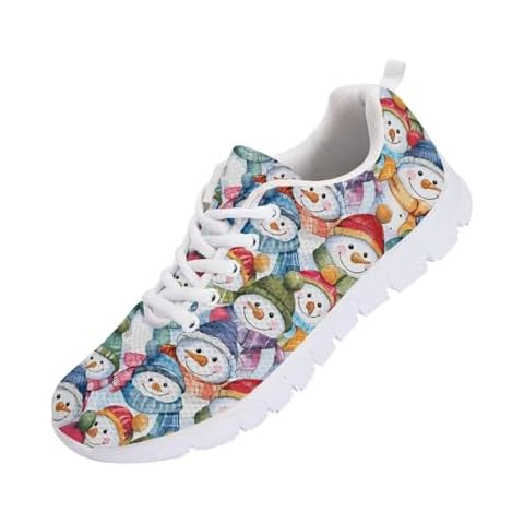 POLERO Cute Snowman Shoes for Women Christmas Sneakers Lightweight Lace-Up Shoes Breathable Mesh Flat Holiday Shoes for Parties Size 8 Cover