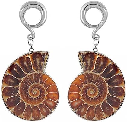Natural Shell Hanging Ear Gauges w/Silver Hooks - Pair of Stone, Weighted Ear Plugs - 4 Size Options