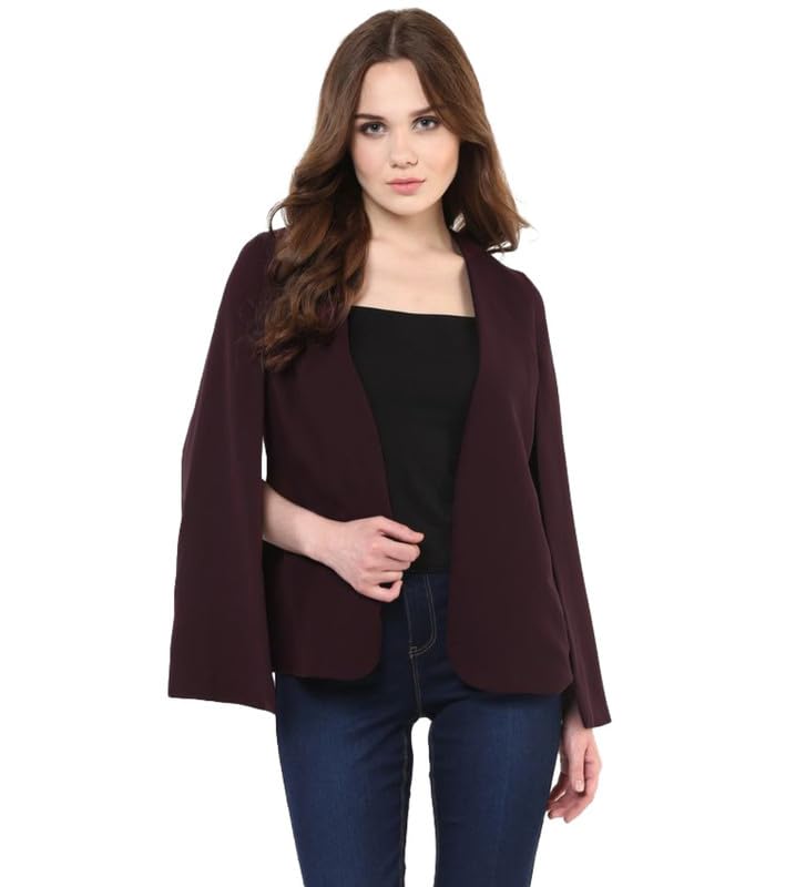 Generic Women's Polyester Solid Cape Sleeve Blazer (Wine, L)-PID55716-picture-10