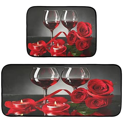 Red Wine Rose Kitchen Mat Set of 2 Cover