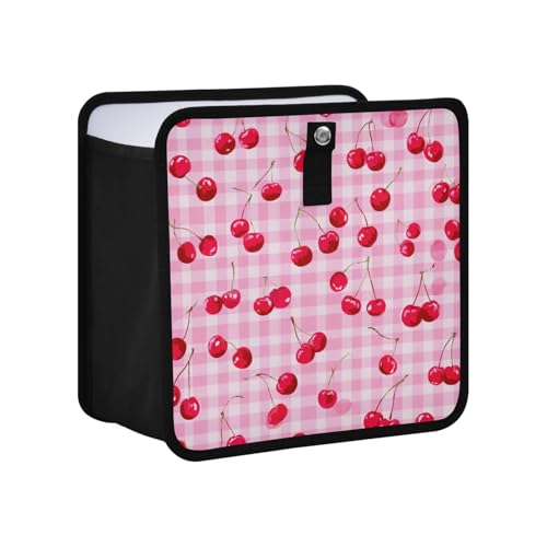 Image of Car Trash Can Organizer Bin with Adjustable Strap for Back Front Seat Console Waterproof Leakproof Collapsible Portable 11 Inch Pink Juicy Checkered Cherry