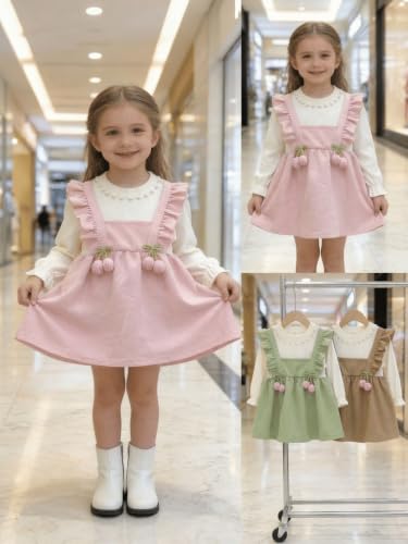 Image of Baby Girls Pink Frock Dress with White Full Sleeves | Cute Casual Dress for Girls | Stylish Flared Knee Length Kids Dress | Birthday, Festive & Everyday Wear