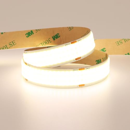 GOMING 24V 15mm Width COB LED Strip Natural White 4000K 960LED/M 16.4ft(5M) 120W High Brightness 13750lm CRI 93+ Big Luminous Surface IP20 Not Waterproof LED Tape Lights for DIY Decor(No Power Supply)