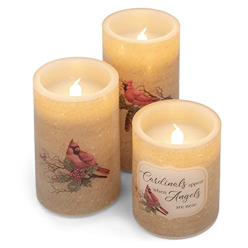 Image of Elanze Designs Cardinal Birds and Angels Red 6 inch Wax LED Flameless Pillar Candles Set of 3