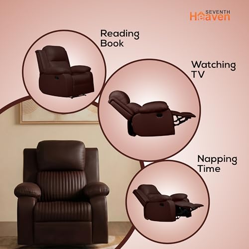 Image of Seventh Heaven Miami 1 Seater Recliner | Single Sofa Chair for Living Room Comfort | Ergonomic Design (Leatherette - Brown)