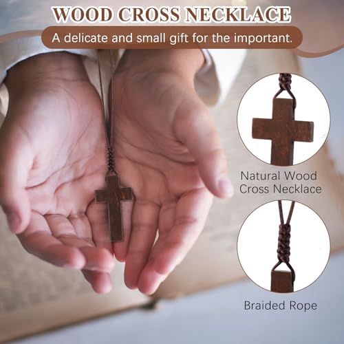 Wood Cross Necklace Bulk for Men Women Gift Bible Verse Party Favor Wood Cross Pendant Crucifix on Cord4