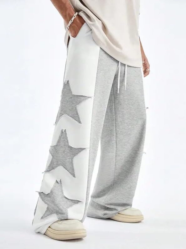 Men's Y2k Loose Sports Pants Star Patch Hip-hop Pants Drawstring Wide Leg Sports Pants2