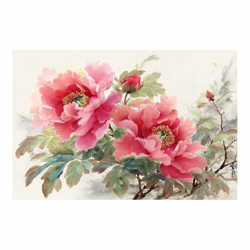 DunPei Quadro Moderno su Tela con Forme Floreali Geometriche, Fiori famosi Design Grafico per un Arredamento Contemporaneo(rosa)-30x45cm Non incorniciato