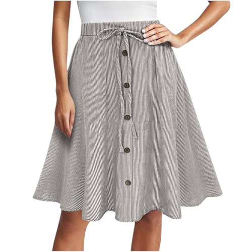 Women's High Waist Drawstring Skirt, Fashion Ruffle Hem A-Line Midi Skirts Going Out Casual Clothes with Button