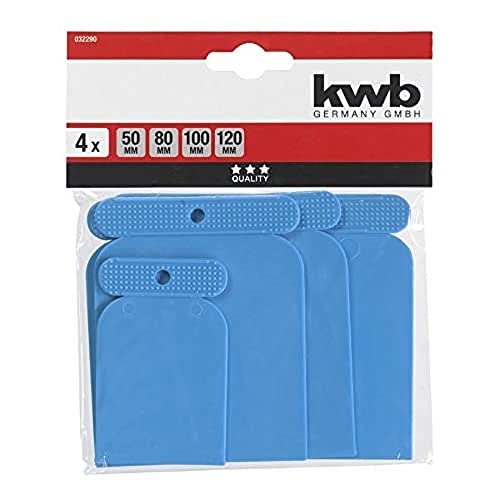 kwb Kunststoffspachtel 4er Set/Kit-Spachtel für Füllmasse, Spachtelmasse, geeignet für Karosserie-Reperatur am Auto, Japan-Spachtel, Breiten 50 80 100 und 120 mm