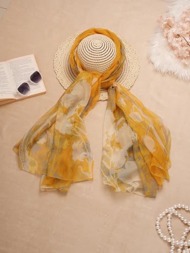 Image of Scarf Stole for Women - 185 x 135 cm Chiffon Scarf with Floral Print | Lightweight Scarf, Soft Stole for Women | Satin Feel Neck Scarf | Women Accessory