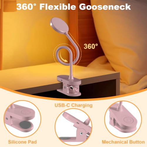 Image of 61 LED Battery Reading Lamp Bed - 3 Colour Modes & 10 Brightnesses: 2000 mAh Clamp Lamp with USB-C, 40 cm Flexible Gooseneck, Book Lamp, Clamp Light for Bedroom, Desk & Camping